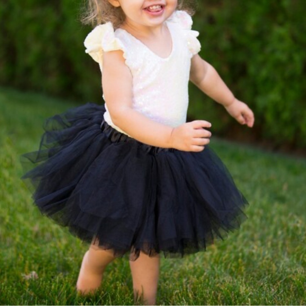 Girls Tulle Tutu Black Elastic Waist Mini Skirt Size